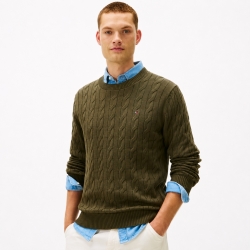 타미힐피거 맨 꽈배기 크루넥 스웨터 XM05667-251 Olive Green