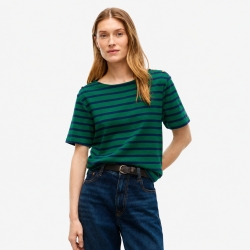 타미힐피거 우먼 골드버튼 스트라이프 인터락 티셔츠 XW10176-300 Nouveau Green Combo