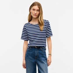타미힐피거 우먼 골드버튼 스트라이프 인터락 티셔츠XW10176-401 Preppy Navy Combo
