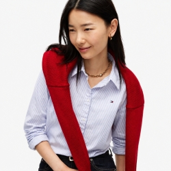 타미힐피거 우먼 레귤러핏 스트라이프 스트레치 옥스포드 셔츠 78J4817/76J4827 430 Blue