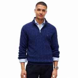 타미힐피거 맨 꽈배기 쿼터집업 스웨터 XM05669-404 Preppy Navy