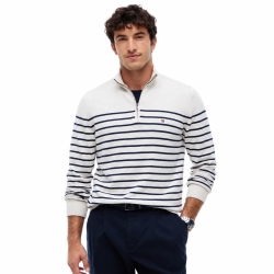 타미힐피거 맨 스트라이프 쿼터집업 스웨터 XM07937 White/Navy Stripe