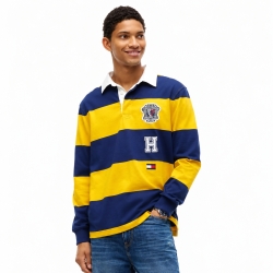 타미힐피거 맨 긴팔 레귤러핏 로고패치 스트라이프 럭비티 XM08349-971 Preppy Navy Yellow
