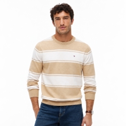 타미힐피거 맨 럭비 스트라이프 크루넥 스웨터 XM07954-500 White Beige