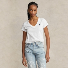폴로 랄프로렌 우먼 브이넥 티셔츠 211747406003 White/ Navy