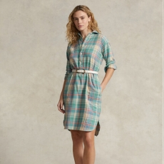 폴로 랄프로렌 우먼 체크 셔츠 드레스 211914574001 Teal/Blue