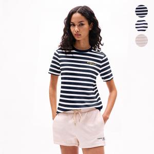 타미힐피거 우먼 골드 버튼 스트라이프 티셔츠 XW03946