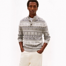 타미힐피거 맨 울 코튼 블랜드 페어 아일 버튼 모크넥 스웨터 XM06155-020