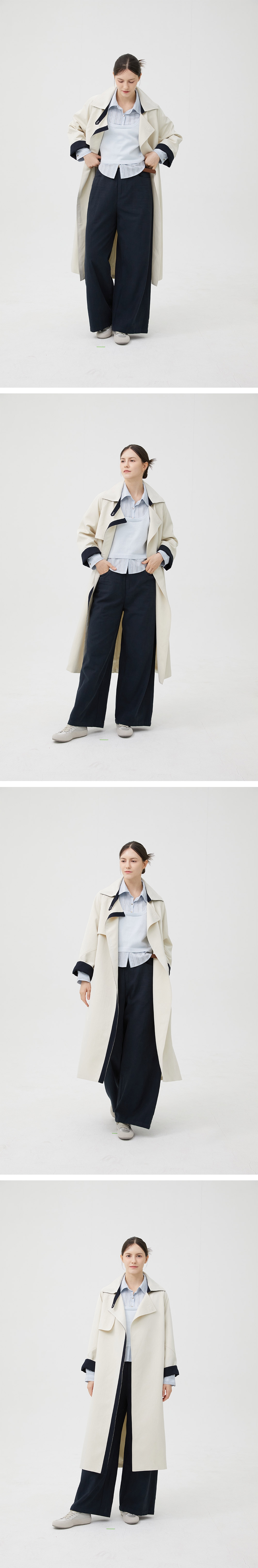 배색 롱 트렌치 코트