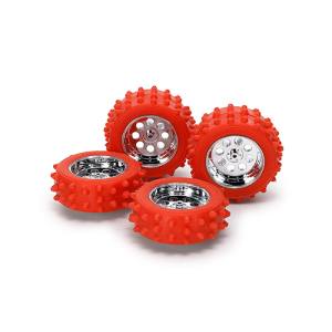 [95713] Red Spike Tire & Silver Color Plated Wheel Set