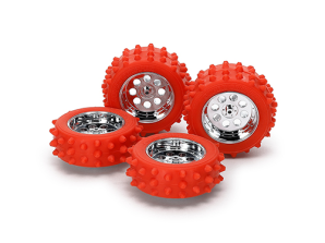 [95713] Red Spike Tire & Silver Color Plated Wheel Set