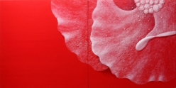 나진숙_The Silver Wave-red flower 1-1_resin, acrylic on board_70x140x5(cm)_2013
