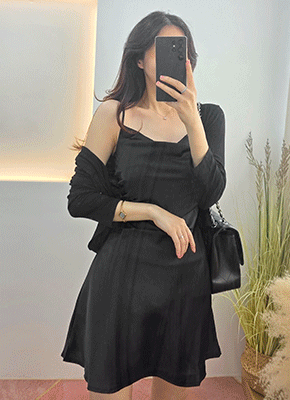 블랙 드레이프 미니원피스