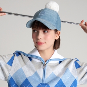 테크스킨 여성 퍼 리본 코듀로이 골프모자