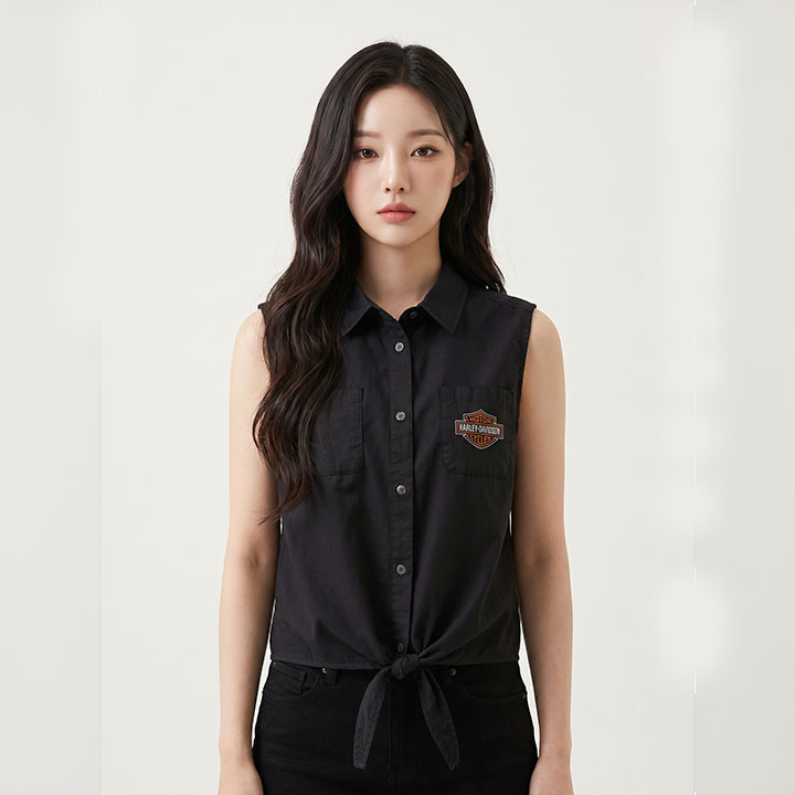 여성 코튼 타이프론트 크롭 셔츠