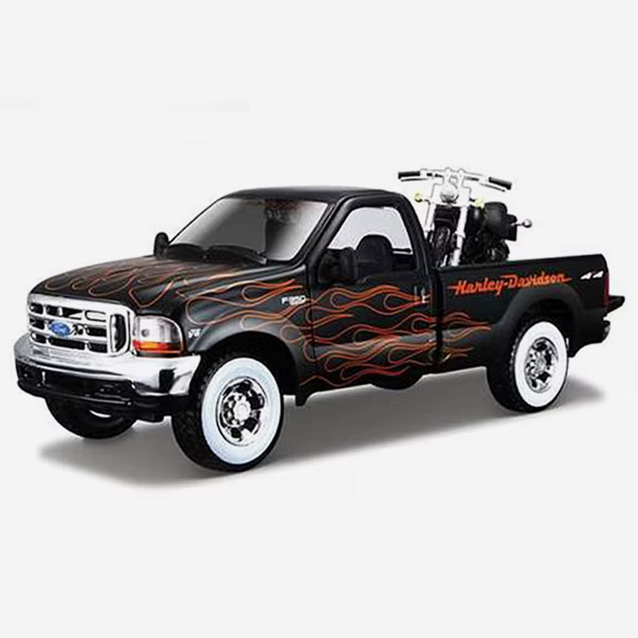 1999 포드 F-350 픽업트럭 + 2002 FXSTB 나이트 트레인 세트 미니어처