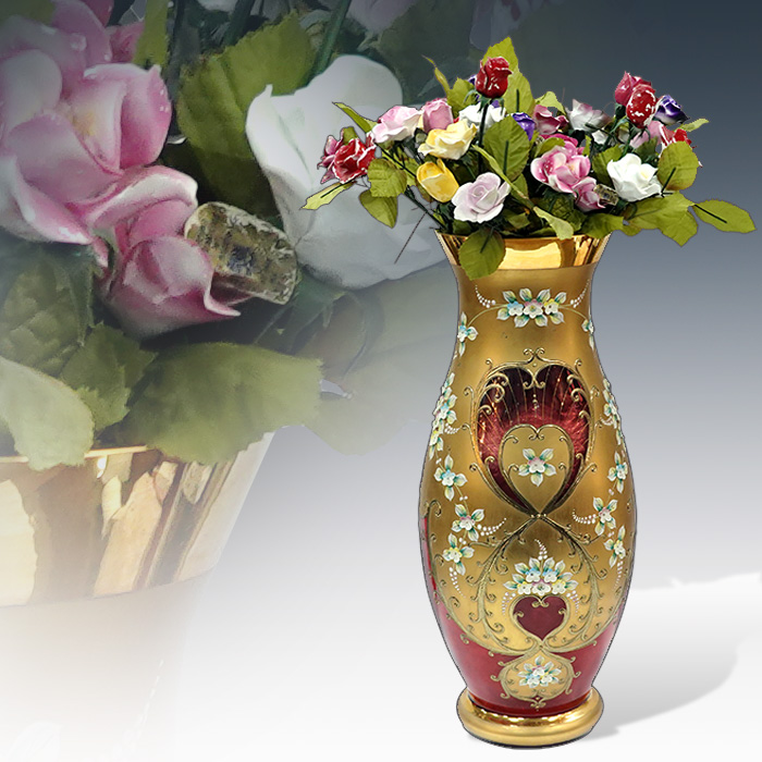 보헤미아 골드글라스 대형화병+영국 스테포드셔 장미47