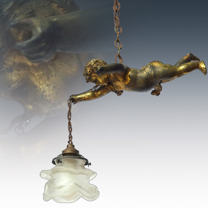 프랑스 엔틱 브론즈 금장 천사 1구샹들리에