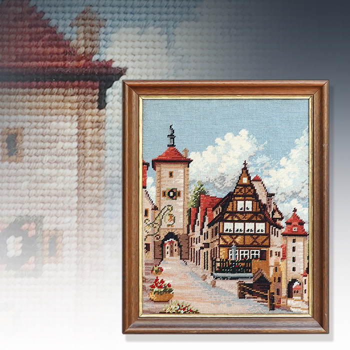 영국 엔틱 니들포이트 자수액자(39x49cm)