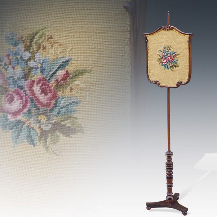 영국 엔틱 니들포인트 가리개 스탠드(높이조절가)