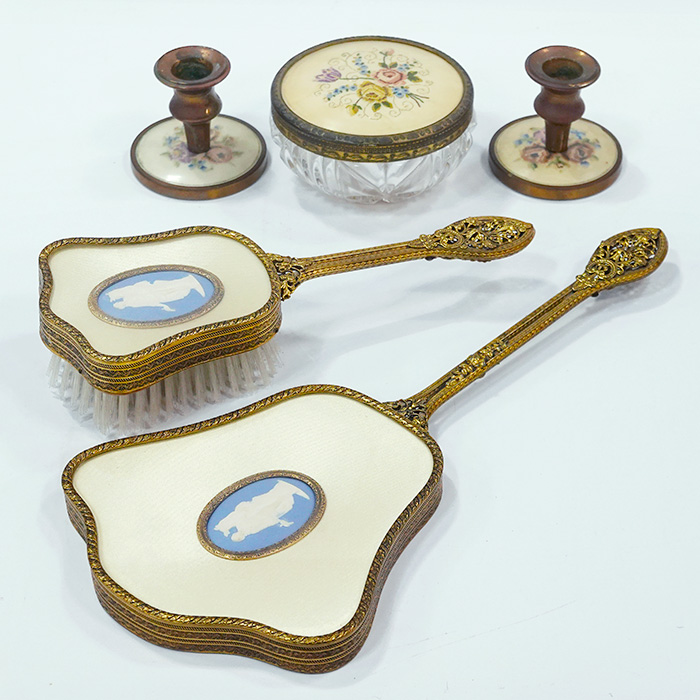 앤틱 황동제스퍼 손거울,브러쉬+타피 보석함,촛대