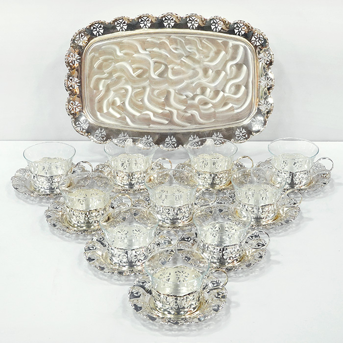 독일산 은도금 투각 트레이+컵10EA