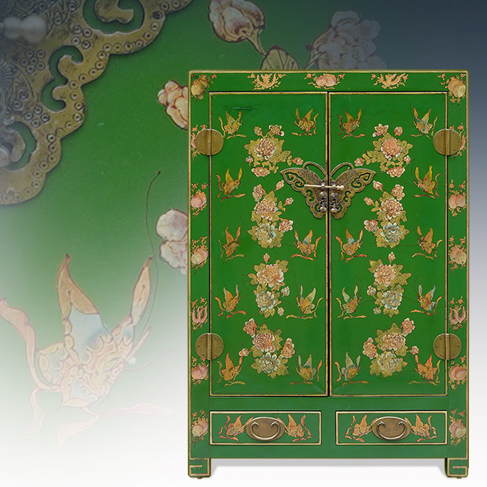 아시안데코 원목 그린 나비장 수납장