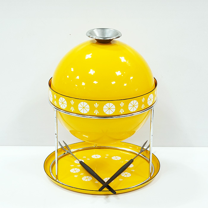 캐서린홀름 빈티지 엘로우 메탈 퐁듀팟,포크세트