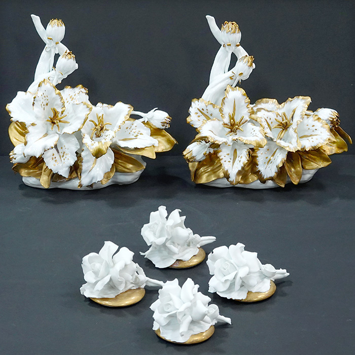 이태리 Tiche 티체 금장도자기꽃 장식품세트