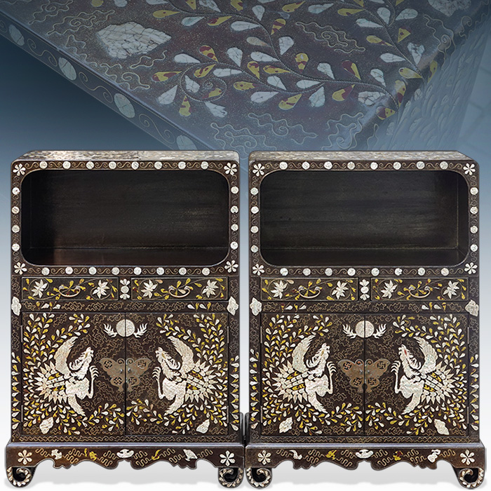 최고급 고가구 나전대모용봉문 삼층탁자세트