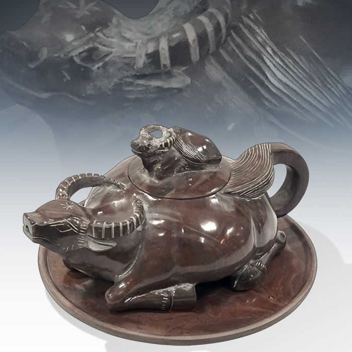 대리석 물소 조각상 주전자+접시세트