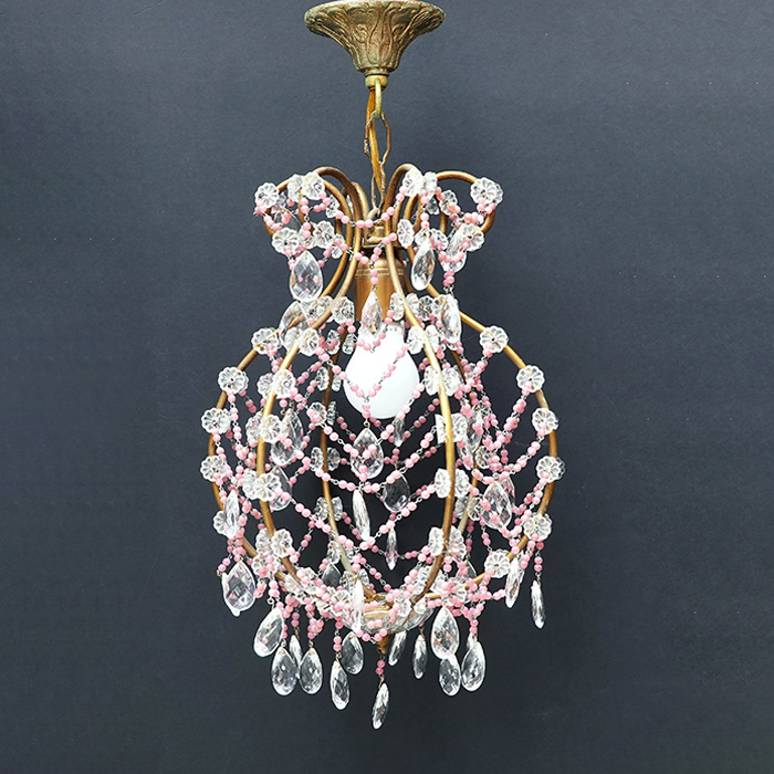 엔틱 황동 크리스탈 핑크 1구샹들리에