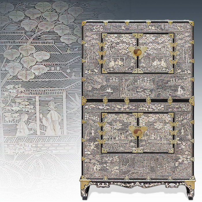 최고급 이조자개(백동장식) 이층장