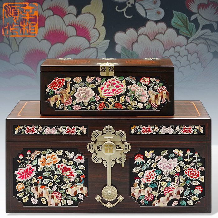 최고급 중요무형문화재 자수장 신상순 흑단 자수함