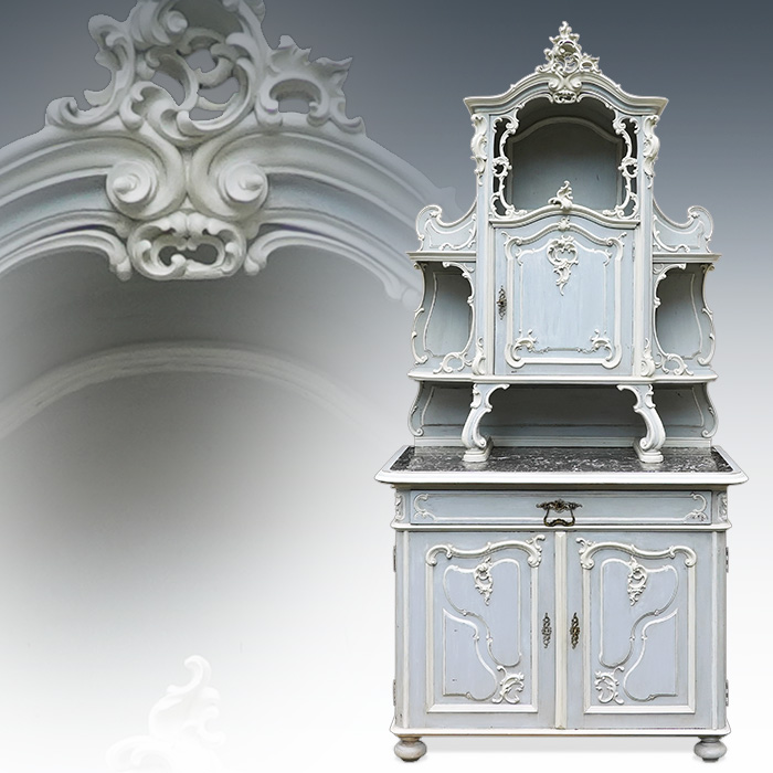 프랑스 빈티지 앤틱 쉐비식 대리석 바로크조각 장식장