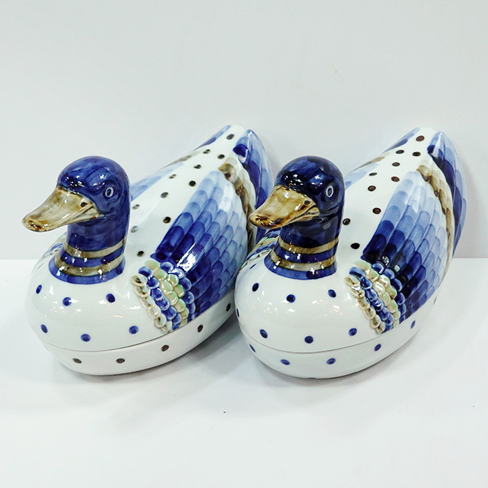 은전 우일요 백자청화철화 오리합 한쌍