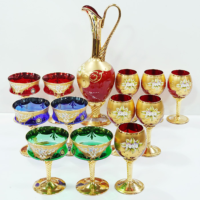 이태리산 무라노 글라스 24KT 페인팅 디켄더 와인잔세트