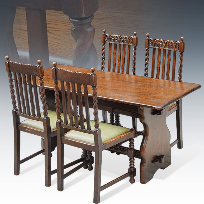 영국산 엔틱 오크 트위스트 슬림형 4인가죽식탁