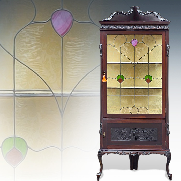최고급 프랑스 앤틱 마호가니 스텐글라스 코너장식장