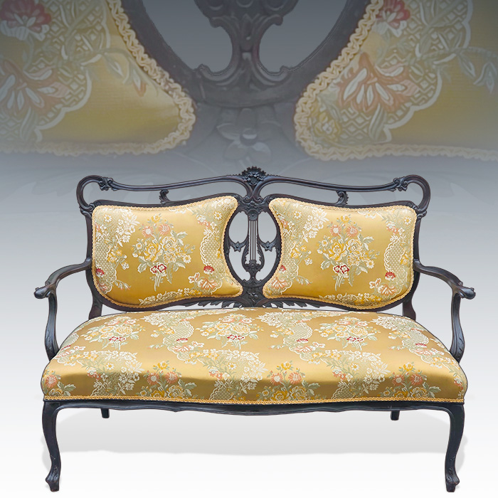 프랑스 앤틱 마호가니 원목 조각 2인체어