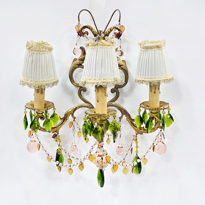 앤틱 금장브라스 크리스탈 3구 벽등