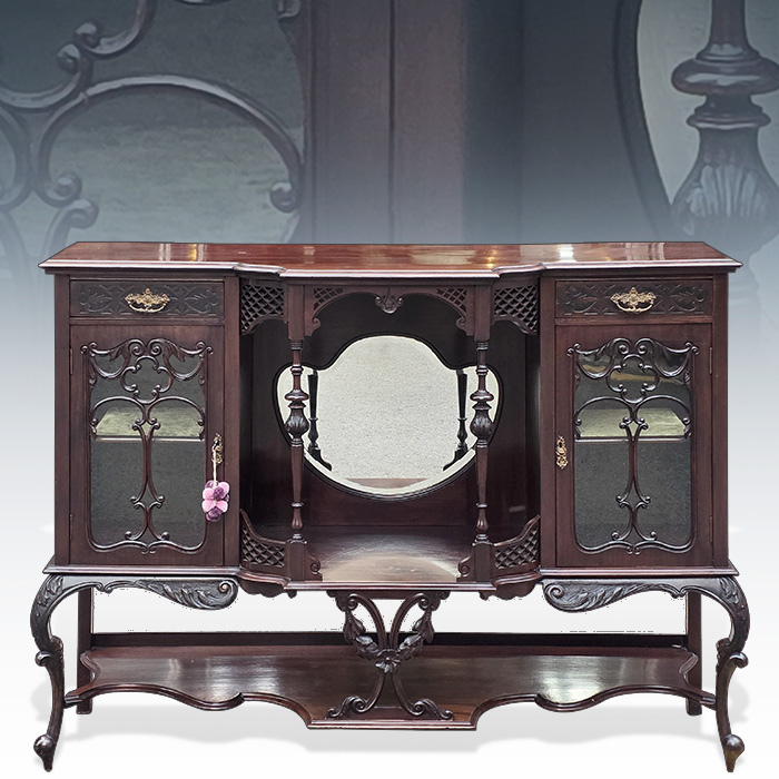 프랑스 앤틱 마호가니 원목 조각 장식장 콘솔