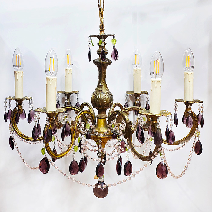 프랑스 엔틱 금장브라스 크리스탈 6구 샹들리에