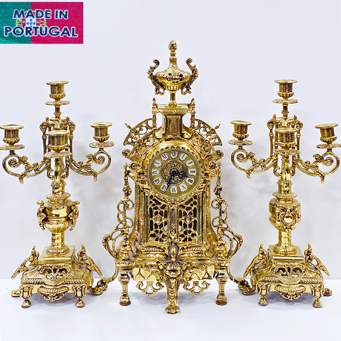 포르투칼 금동 클래식 전자식시계 & 촛대세트