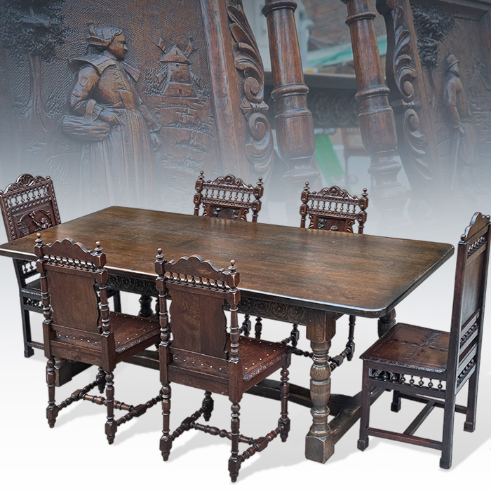 최고급 앤틱 bretonnes 브루통 조각 6인식탁세트