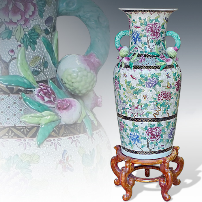 중국산 모란+석류입체조각 대형 도자기 화병(93cm)