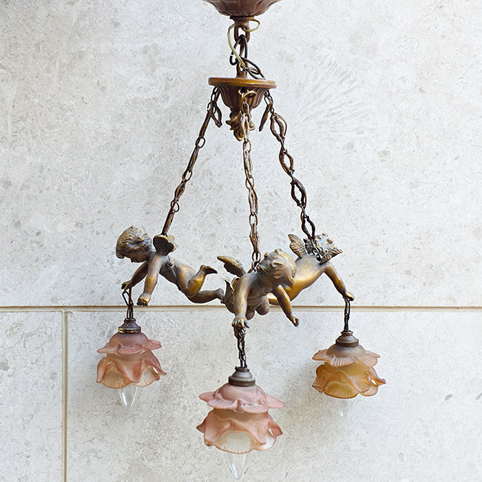 프랑스 엔틱 금장브론즈 천사 3구 샹들리에