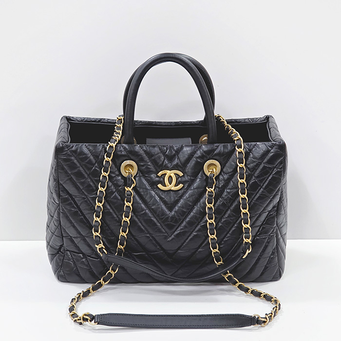 샤넬 코코 얼루어 쉐브론 쇼핑 금장체인 토트 숄더백