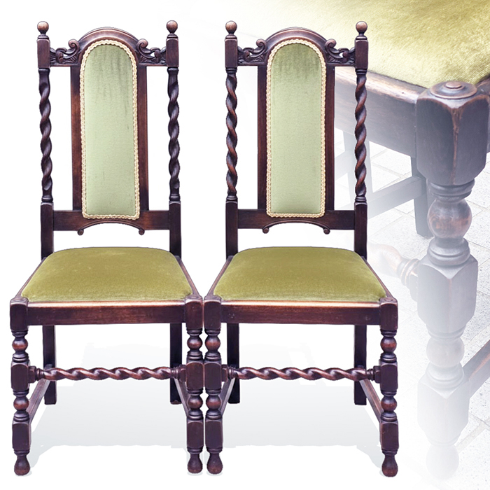 영국산 엔틱 오크 트위스트 벨벳체어세트