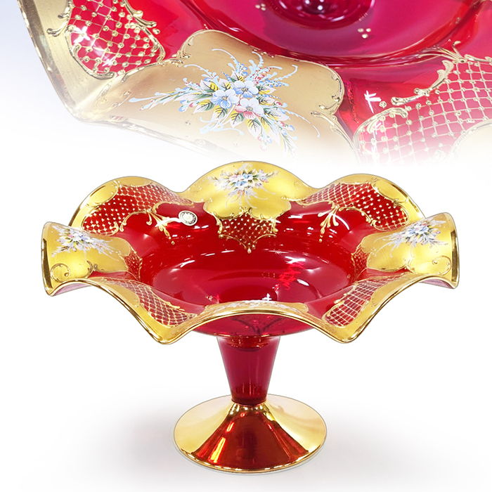 이태리 무라노 24K골드글라스 대형 크랜베리 레드볼